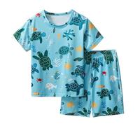 Generisch Children's Tracksuit Jogging Suit Boy Turtle in the Sea Summer Pyjama Set Short Cotton Sleepwear 2-Piece Boys Wedding Outfit, sky blue, 7-8 Years