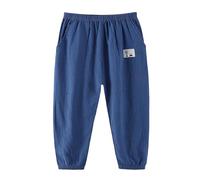 Generisch Children's Trousers Children's Linen Trousers with Elastic Waistband, Long Trousers, Skin-Friendly, for Active Boys and Girls, darkblue, 3-4 Years