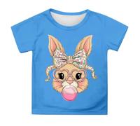 Generisch Children's Unisex T-Shirt Cartoon Rabbit with Sunglasses Print - Crew Neck Short Sleeve Shirt with Easter Bunny Graphic Colourful Casual Shirt for Girls Boys
