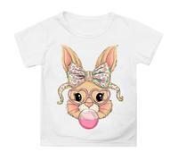 Generisch Children's Unisex T-Shirt Cartoon Rabbit with Sunglasses Print - Crew Neck Short Sleeve Shirt with Easter Bunny Graphic Colourful Casual Shirt for Girls Boys
