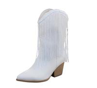 Generisch Children's Winter Boots Women's Western Boots with Tassel Comfortable Non-Slip Retro Cowboy Boots Warm Lined Winter Boots Winter Boots Outdoor Children's Boots, White, 7 UK