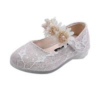 Generisch Christening Shoes Girls 27 Dress Shoes Glitter Princess Shoes Children's Party Low Shoes with Pearl and Flower Princess Shoes Birthday School Shoes Cute Evening Shoes Mary Janes, beige, 11.5
