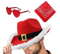 Generisch Christmas Cowboy Hat - Fleece 37 x 29 x 14 cm | Ingenious Dê Ñoël Cowboy Hat with Heart-Shaped Glasses, Party, Costume, Dê Ñoël Western Hat | Accessories for the Christmas Party