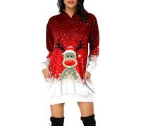 Generisch Christmas Dress Women's Funny Christmas Hoodie Dress Women with Red Wine Glass Christmas Motif Hoodie Oversize Party Dress Christmas Dresses Long Sleeve Christmas Dress for Women