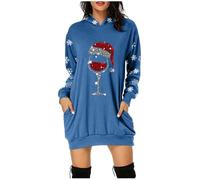 Generisch Christmas Dress Women's Funny Christmas Hoodie Dress Women with Red Wine Glass Christmas Motif Hoodie Oversize Party Dress Christmas Dresses Long Sleeve Christmas Dresses Christmas Dress