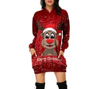 Generisch Christmas Dress Women's Funny Christmas Hoodie Dress Women with Red Wine Glass Christmas Motif Hoodie Oversize Party Dress Christmas Dresses Long Sleeve Christmas Dresses Christmas Dress