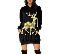 Generisch Christmas Dress Women's Funny Christmas Hoodie Dress Women with Red Wine Glass Christmas Motif Hoodie Oversize Party Dress Christmas Dresses Long Sleeve Christmas Dress for Women