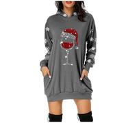 Generisch Christmas Dress Women's Funny Christmas Hoodie Dress Women with Red Wine Glass Christmas Motif Hoodie Oversize Party Dress Christmas Dresses Long Sleeve Christmas Dress for Women