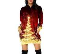 Generisch Christmas Dress Women's Funny Christmas Hoodie Dress Women with Red Wine Glass Christmas Motif Hoodie Oversize Party Dress Christmas Dresses Long Sleeve Christmas Dress for Women