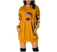 Generisch Christmas Dress Women's Funny Christmas Hoodie Dress Women with Red Wine Glass Christmas Motif Hoodie Oversize Party Dress Christmas Dresses Long Sleeve Christmas Dress for Women