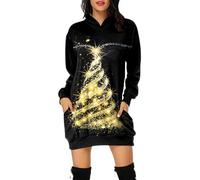 Generisch Christmas Dress Women's Funny Christmas Hoodie Dress Women with Red Wine Glass Christmas Motif Hoodie Oversize Party Dress Christmas Dresses Long Sleeve Christmas Dress for Women