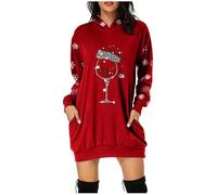 Generisch Christmas Dress Women's Funny Christmas Hoodie Dress Women with Red Wine Glass Christmas Motif Hoodie Oversize Party Dress Christmas Dresses Long Sleeve Christmas Dress for Women