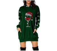 Generisch Christmas Dress Women's Funny Christmas Hoodie Dress Women with Red Wine Glass Christmas Motif Hoodie Oversize Party Dress Christmas Dresses Long Sleeve Christmas Dresses Christmas Dress