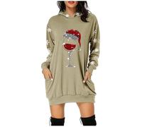 Generisch Christmas Dress Women's Funny Christmas Hoodie Dress Women with Red Wine Glass Christmas Motif Hoodie Oversize Party Dress Christmas Dresses Long Sleeve Christmas Dress for Women