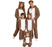 Generisch Christmas Family Set Onesie Cuddly Warm Cosplay Jumpsuit with Bear Ears Hood Christmas Teddy Fleece Onesie Soft Casual Jumpsuit Party Carnival Christmas Role Play Costume, E-b, XXL