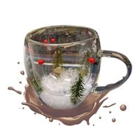 Generisch Christmas Glass Cups, Insulated Double-Walled Glass, 250 Ml, Pine Branch Cup, Drinking Cup, 16 Oz, Coffee, Tea, Hot Chocolate, Cold Drinks, Festive, Reusable