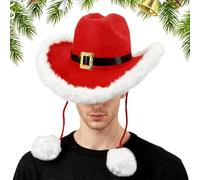 Generisch Christmas Hat - Pom-Poms Accessories for Headgear - White Plush Trim Cowboy Hat | For Girls and Adults Christmas Outfit Photo Props Stage Performance Party Costumes