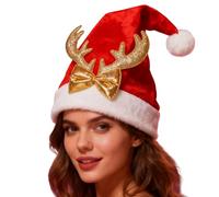 Generisch Christmas hat, soft party headgear with reindeer antlers - thicker holiday hat for Christmas, for women, men, teenagers, children for Christmas, New Year's Eve, birthday, holidays