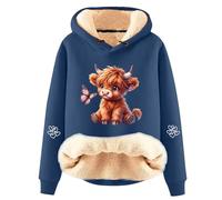 Generisch Christmas Hoodie Women's Thick Fleece Lining Hoodie with Cute Highland Cow Pattern Funny Christmas Jumper with Hood Oversize Cuddly Christmas Hoodie, O Navy, XXXXL