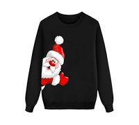 Generisch Christmas Jumper Kids Boys Matching Family Outfit, Christmas, Long Sleeve, Santa Print Hooded Pullover Sweatshirt Blouse for Dad, Jumpsuit, Girls, Short, 152 (Black, XXL)