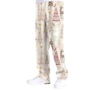 Generisch Christmas Jumper Men's Christmas Casual Trousers Special Composite Layer Snowman Snowflake Santa Claus Christmas Tree Printed Casual Pants, White, M