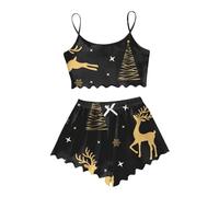Generisch Christmas Jumper Women Ladies Christmas Pajamas Set Sleeveless Top Reindeer Print Shorts 2 Pieces, Light purple, XXL