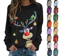Generisch Christmas Jumper Women's Funny Christmas Ugly Sweatshirt Cotton Jumper Basic Long Sleeve Crew Neck Deer Head Pattern Christmas Costume Xmas Autumn & Winter Christmas Outfit, K-green, XXL