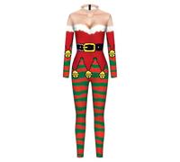 Generisch Christmas Jumpsuit Unisex Christmas Costume with Snowflakes Print Bodycon Long Sleeve Digital Print Full Body Suit Jumpsuit Bodysuit Adult Santa Claus Onesie Romper