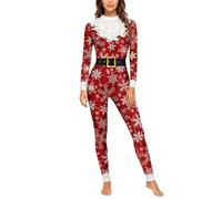 Generisch Christmas Jumpsuit Unisex Christmas Costume with Snowflakes Print Bodycon Long Sleeve Digital Print Full Body Suit Jumpsuit Bodysuit Adult Santa Claus Onesie Romper