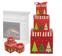 Generisch Christmas Nest Boxes - Cardboard 3-Piece Stackable Set, Santa Snowman Elk Tree Design, Decoration Box, Nesting Packing, Nested Present Boxes for Holiday Party Decoration