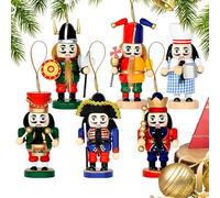 Generisch Christmas Nutcracker Ornament, Pack of 6 Wooden 13 cm, Nutcracker Figures, Hanging Ornaments, Nuts, Cracker, Christmas Decorations for Fireplace Place Thanksgiving Party Fireplace Shelf