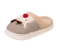 Generisch Christmas Pair Winter Fawn Pattern Cartoon Large Size Warm Padded Cotton Slippers, khaki, 8.5 UK