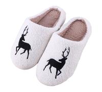 Generisch Christmas Slippers Women, Men's Elk Pattern Winter Slippers, Stylish Warm Slippers, Soft Comfortable Felt Slippers, Fleece Lined Warm Cotton Slippers, Many Funny Designs, White, 10 UK