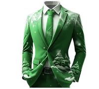 Generisch Christmas Suit Printed Boho for Men Double Breasted Retro Suits in Ethnic Style Open Front Business Casual Jacket, N-green, XL