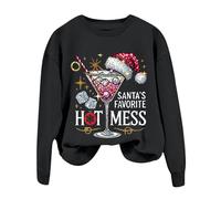 Generisch Christmas Sweatshirt Crew Neck Santa Favorite Print for Women Long Sleeve Pullover Women, black, S