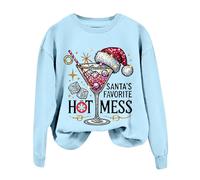 Generisch Christmas Sweatshirt Crew Neck Santa Favorite Print for Women Long Sleeve Pullover Women, lightblue, S