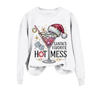 Generisch Christmas Sweatshirt Crew Neck Santa Favorite Print for Women Long Sleeve Pullover Women, White, S