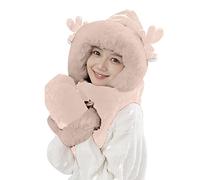 Generisch Christmas Women Wool Three-in-One Hooded Hat with Ear Flap and Long Scarf Gloves Set Fashion Talents Scarves Animal Motifs, b, One Size