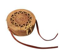 Generisch Circle Handwoven Round Retro Rattan Straw Beach Crossbody Handwoven Shoulder Bags Blue Large, a, One Size