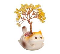 Generisch Citrine Crystal Tree Citrine Cute Kitten Decoration | Crystal tree figurine decoration for the desk, home, office, shop, wedding, Chinese New Year, housewarming,
