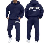 Generisch City Tracksuit Autumn Winter Fashion Men Casual Letter Print Long Sleeve Sports Hoodie Set Ciao Suit, navy, 3XL