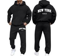 Generisch City Tracksuit Autumn Winter Fashion Men Casual Letter Print Long Sleeve Sports Hoodie Set Ciao Suit, black, 3XL
