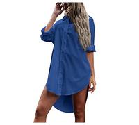 Generisch , Classic turn-down collar, pure colour, pocket, long sleeves, single-breasted blouse, shirts, top, blue, S