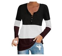 Generisch Classic Women's Crew Neck Color Block Button Button Popular Long Sleeve Winter Top Pullover Sweatshirt Pullover with Back Cut Out, black, XL