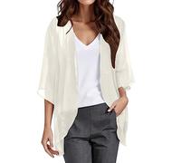 Generisch Clip Pullover Cardigan Chiffon with Puff Sleeves, Loose Casual Blouse Tops Knitted Jumper, beige, S