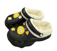 Generisch Clogs Women's Winter Warm Slippers Cuddly Lined Slippers Non-Slip Hut Shoes Winter Shoes Memory Foam Elevate Shoes Plush Flat Slippers Felt Slippers, black, 2/2.5 UK