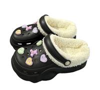 Generisch Clogs Women's Winter Warm Slippers Cuddly Lined Slippers Non-Slip Hut Shoes Winter Shoes Memory Foam Elevate Shoes Plush Flat Slippers Felt Slippers, 01 black, 2/2.5 UK