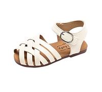 Generisch Closed Sandals Girls Summer Sandals Soft Soles First Walking Shoes Non-Slip Casual Single Shoes Elegant Leather Shoes Simple Shoes for Indoor and Outdoor Use, White, 11.5 UK Child