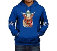 Generisch Clothing Men's Autumn and Winter Hoodie Scarf Cow Print Hoodie Shoulder Down Long Sleeve Sweatshirt Top Men's Pullover Pack, blue, L