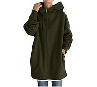 Generisch Clothing Women's Winter Zip Winter Long Sleeve Baggy Medium Length Hooded Coat with Drawstring Women's Coat Down Black, Army Green, 3XL